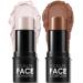 2 PCs Contouring Stick Cream Bronzer and Highlighter Stick creamy texture Long-lasting contours illuminate the face make-up contouring pen for face and neck (universal-0103)