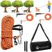 Loqatidis 3in1 dog leash made of cable 50/100ft portable overhead trolley system.Reflecting dog leash training rope for camping parks hike outdoors + large shoulder bag (30m + 2 * 3m-orange) orange / 30m + 2 * 3m for 2 dogs