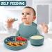 Baby Feeding Set: Silicone Bib, Suction Divided Bowl, Spoon, Fork - Toddler Utensils for Baby Led Weaning - 6 Months (Blue Green) - Buy Online on SooperMarket.com