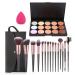 FantasyDay 15 colors long -lasting high opacity cover pencil face concealer palette full coverage contour kit Color corrector foundation camouflage with 15 pieces makeup brush and 1 sponge puff 1 Pack #3
