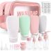 Noideeer 18 pieces silicone travel bottles set aircraft approval for travel bottles for filling suitable for shampoo lotion hair rinsing shower gel with labels and transparent cultural bags pink