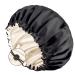 Auban Large Bonnet Sleep Cap Hair Wrap for Curl, Double Layer Satin Lined Bonnet for Sleeping Bag Adjustable Elastic Lace Band Hair Silk Wrap for Women Hair Oil Care after Use Hot Comb or Hair Brush Black