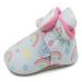 Dotty Fish Cotton Baby Booties with Suede Sole. Warm Fleece Lining. Non-Slip Pram Shoes. Stay On Slippers. From 0-18 months. Boys Girls Unisex. Winter First Shoes. 12-18 Months Blue With Rainbows and Hearts