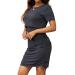 Sosolism 4 in 1 Women's Maternity Nursing Dress for Breastfeeding Short Sleeve Side Drawstring Top S Carbon Gray