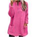 AMhomely Ladies Womens Soft Teddy Fleece Hooded Jumper Plus Size Double Fleece Casual Hoodies With Pocket V Neck Soft Fleece Hooded Sweatshirts Plain Pullover Tops Winter Lightweight Lounge Tops 03 Hot Pink L