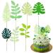 14 PCS Tropical Leaves Cake Topper Personalised Artificial Palm Leaves Glittery Tropical Jungle Cake Topper Tropical Party Jungle Hawii Summer Theme Birthday Party Supplies Cake Decorations