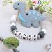 Personalized Stegosaurus Grey Teether Stroller Clip with Name | Custom Baby Toy Holder - Buy Online on SooperMarket.com