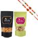 Jaiccha Ghasitaram Rakhi Gifts for Brothers Rakhi Dryfruits - Pack of 2 Pudina Barbeque Cashews Pouches Small 200 GMS with 2 Rudraksh rakhis