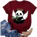 TUNUSKAT Women's Cute Panda Shirt - Summer Animal Print Blouse | Short Sleeve Loose Fit Tops - Medium - Wine - Buy Online on SooperMarket.com