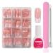 Maggidea Press on Nails 240 Pcs Coffin Fake Nails French Tip Nude Color False Nail Glossy Full Cover Glue on Nails Ballerina Nail Art Manicure Decorations for Girls Women (French-Medium Long Square)
