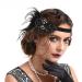 Feather Headband 1920s Flapper Headband Faux Pearls 1920s Flapper Headpiece Crystal Headband Fancy Dress Headwear Feather Vintage Headband for Women Hair Accessories for Cocktail Party Prom Wedding Black-2