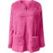 AMhomely Women's Plus Size V-Neck Teddy Fleece Hoodie | Double Fleece Casual Pullover with Pocket | Soft Winter Lounge Top in Hot Pink - Buy Online on SooperMarket.com