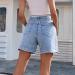 FUMOOD Women's Mid Waist Baggy Bermuda Denim Shorts - Light Blue, Large - Buy Online on SooperMarket.com