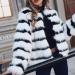 Women's Elegant Cropped Faux Fur Party Coat - Black & White Stripe Colorblock - Size XL - Buy Online on SooperMarket.com