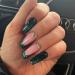 Green Fake Nails French Tip Press on Nails Coffin Acrylic Nails Medium False Nails with Rhinestone Design Glitter Stick on Nails Full Cover Artificial Nails Glossy Medium Glue on Nails for Women Girls L6