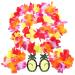 GALPADA 1 Set Pineapple Sunglasses and Hawaiian Leis Set Luau Flower Leis Necklace Headbands and Wristbands for Tropical Hawaiian Beach Party Decorations Birthday Party Favors