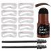 Eyebrow Stamp Shaping Kit - Long Lasting Buildable Eyebrow Makeup Professional Eyebrow Brown Black Powder, 10 Reusable Eyebrow Stencils, 2 Eyebrow Pen Brushes, Dark Brown Definer Sets Gifts for Women
