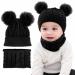 CheChury Toddler Hat and Scarf Set Baby Warm Knit Pom Beanie Cap with Circle Loop Scarf Neckwarmer 1-3 Years #2 Black