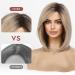 Haircube Short Bob Wig with Bangs - Heat-Resistant Synthetic Fiber Dark Root Ombre Ash Blonde - Perfect for Parties Cosplay & Daily Wear - Buy Online on SooperMarket.com