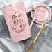 Bokalaka Mother's Day Gift - 400ml Pink Ceramic Coffee Cup with Lid & Spoon | Perfect Mom Gifts & Birthday Present | Best Mom in the World - Buy Online on SooperMarket.com