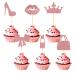 24pcs Princess Cupcake Toppers Glitter Pink Cupcake Decoration Lipstick High Heel Crown Lip Handbag Bow Cake Topper for Birthday Wedding Baby Shower Bachelorette Party Supplies