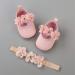 2 x Toddler Flower Girl Shoes + Headband | Non-Slip Soft Special Occasions Christening Wedding Party Shoes | Size 0-6 Months | Pink - Buy Online on SooperMarket.com