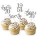 24 Pcs Glitter 70th Birthday Cupcake Toppers for Celebrating 70th Birthday Party Decorations for Seventy Years Old Birthday Party Supplies (Silver new)