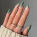 24 Pcs Press on Nails Medium, Sunjasmine Almond Fake Nails with Nail Glue, False Nails with Designs Acrylic Nails Glue on Nails for Women and Girls (Green)