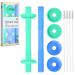 Teething Tube with Safety Shield Baby Hollow Teether Sensory Toys Gum Massager  Food-Grade Silicone for Infant 3-12 Months Boys Girls  1 Pair with 4 Cleaning Brush Included (Emerald+Blue) Emerald+Gray