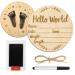 Baby announcement sign 15 cm round milestone cards for baby wood with stamp cushions for hand and footprints of the baby Hello World Newborn sign for photo requisites