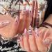 Runrayay 24pcs Mandel Form press on nails pink midrings with snake & flame French designs fake wrong nails oval nail art for women and girls stick on nails ff