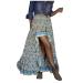 Sanahy Women Boho Floral Print Long Skirt Dress Chic High Low Side Split Ruffle Hem Elastic Waist Swing Maxi Dresses Beach Skirts Blue XL