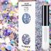 Silver Holographic Chunky Cosmetic Glitter Body Hair Face Eye Nail for Festival Carnival Concert Party Beauty Rave Accessories Different Sizes&Shapes 14g + Quick Dry Primer Glue Gel(5ml) Silver Holo(0.5 oz)+Glitter Glue(5ml)