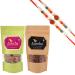 Jaiccha Ghasitaram Rakhi Gifts for Brothers Rakhi Dryfruits - Pack of 2 Peri Peri Pudina Almonds Pouches Small 200 GMS with 2 Rudraksh rakhis
