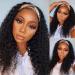 Headband Wig Human Hair Deep Wave 16 Inch Wigs for Black Women Glueless None Lace Front Curly Wave Wig Brazilian Virgin Hair Wear and Go Wigs Machine Made 150% Density Wigs Natural Color 16 Inch Headband Wig