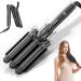 1 Inch Hair Crimper with 3 Barrel Beach Waver Foldable 25mm Curling Iron Adjustable Heat Settings and LCD Temperature Display Black