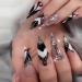 Long Stiletto Press on Nails Gold Glitter French Tip Fake Nails with Rhinestones Full Cover Stick on Nails Luxury Artificial Acrylic False Nails Glue on Nails for Women Girls Manicure Decorations