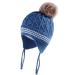 LANGZHEN Toddler Kids Infant Winter Hat Earflap Knit Warm Cap Fleece Lined Beanie for Baby Boys Girls 2-4 Years Blue-Pompon