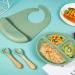 4 Piece Baby Weaning Set: Silicone Suction Divided Plate, Adjustable Bib, Spoon, Fork - Baby Led Feeding Supplies for Baby and Toddlers - Buy Online on SooperMarket.com