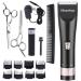 Maxshop Professional Hair Clippers for Men and Babies Quiet Clippers Cordless Haircut kit with Charging Dock 8 Comb Guides 2 Scissors 1 Hair Comb Self Hair Cutting System (Black)