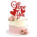 Cyodoos 1 PCS Valentine's Day Cake Topper glitter Love You Cupcake Picks for Valentine's Day Theme Wedding Party Cake Decorations Supplies Red