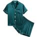 SWOMOG Kids Silk Pyjamas Girls Boys Short Sleeve Satin PJs Sets Button-Down Silky Nightwear Children Sleepwear Teens Age 4-16 6-7 Years Green