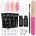Lofuanna Poly Gel Nail Kit-4 Colors Jelly Nude Pink Set Poly Nail Gel Nail Starter kit 15ML Poly Extension Gel With 80ml Slip Solution All-in-one Nail Strengthen Gel Nail Gel Kit DIY for Beginners 004-Jelly Nude Pink Set