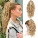 MORICHY Highlights Ponytail Extension 18inch Claw Clips in Ponytail Hair Extension for Women Mix Blonde Curly Hair Synthetic Pony Tail Hairpiece for Women Daily Use party 18Inch Dirty Blonde with Brown Highlights