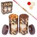Jaiccha Ghasitaram Rakhi Gifts for Brothers Box 2 Tin Jars of Almonds and Choco Coated Rice Crispies with Pearl Rakhi Box 2 Tin Jars of Almonds & Rice Crispies & Rakhi