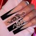 JUSTOTRY 24 Pcs Coffin False Nails Long with Snake Black French Press on Nails Patterns Pretty Ballerina Stick on Nails for Women Acrylic Glitter Fake Nails Medium with Glue for Nail Art black&snake 2