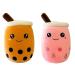 SPIRTUDE 2Pcs Cute Boba Plush Strawberry Plushie Stuffed Bubble Tea Plushies Cartoon Milk Tea Cup Squishy Pillow Soft for Kids Girls 24cm (Brown Boba+Strawberry plush 9.4"/24cm) 9.4"/24cm Brown Boba+strawberry Plush