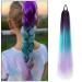 Rainbow Ponytail Hair Extensions 27.5 Inch 100g Coloured Hair Extensions for Braiding Coloured Glitter Straight Synthetic Hair Extensions for Women Girls Hair Accessories (Purple Blue Purple)