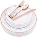 WDF-125PCS Rose Gold Plastic Silverware&Disposable Plastic Plates - Plastic Plates include 25 Dinner Plates,25 Salad Plates,25 Forks, 25 Knives, 25 Spoons for Wedding, Party, Christmas Rose Gold Round