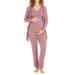 Herzmutter Maternity Homewear Set for Women - Three Piece Nursing Pyjamas - Pregnancy Wellness Set - Leisure Suit for Pregnancy and Breastfeeding - Trousers Top Cardigan - 8100 XXL Pink